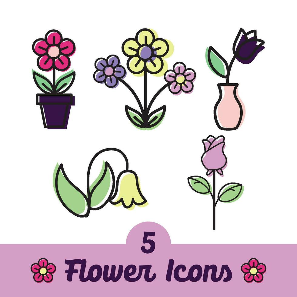 reeks van gekleurde bloem pictogrammen vector illustratie