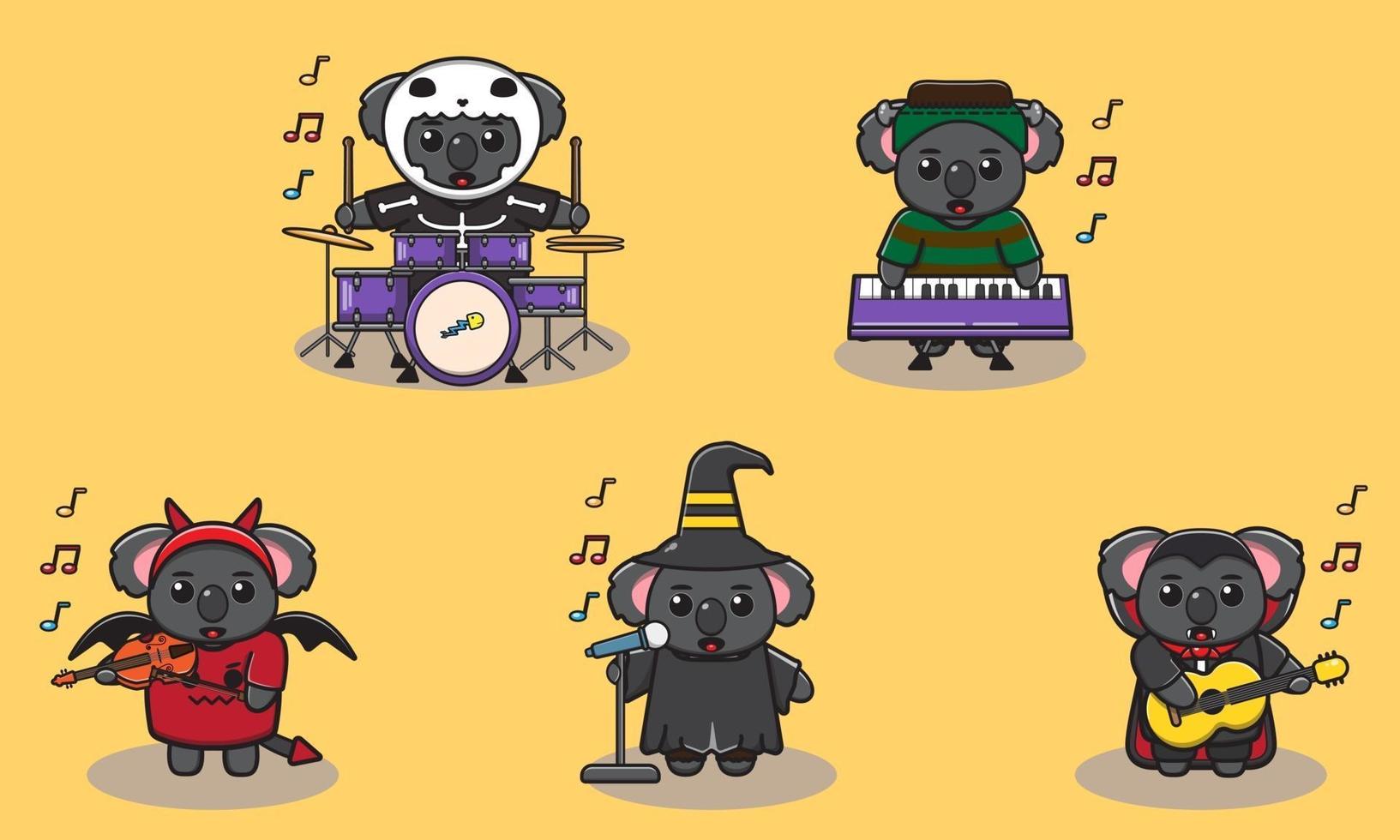 koala halloween set muziekband vector