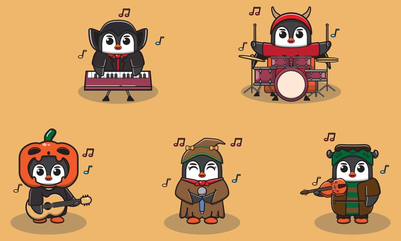 pinguïn halloween muziekband vector