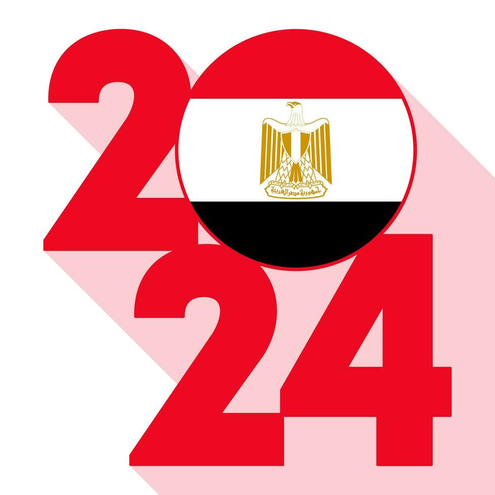 gelukkig nieuw jaar 2024, lang schaduw banier met Egypte vlag binnen. vector illustratie.