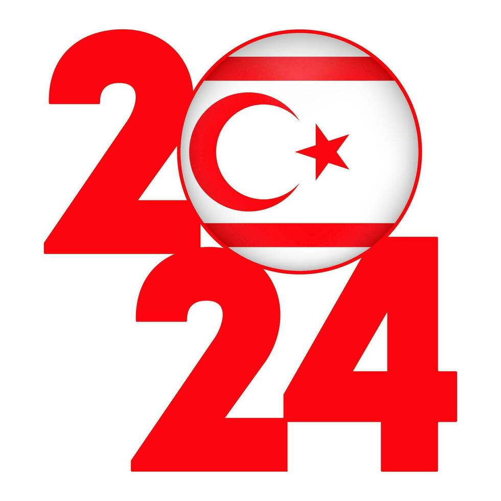gelukkig nieuw jaar 2024 banier met noordelijk Cyprus vlag binnen. vector illustratie.
