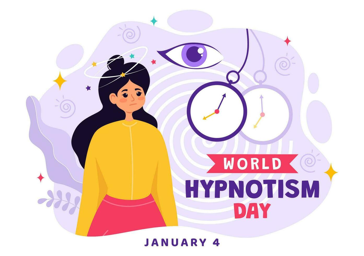 wereld hypnotisme dag vector illustratie Aan 4 januari met zwart en wit spiralen creëren een veranderd staat van geest voor behandeling Diensten