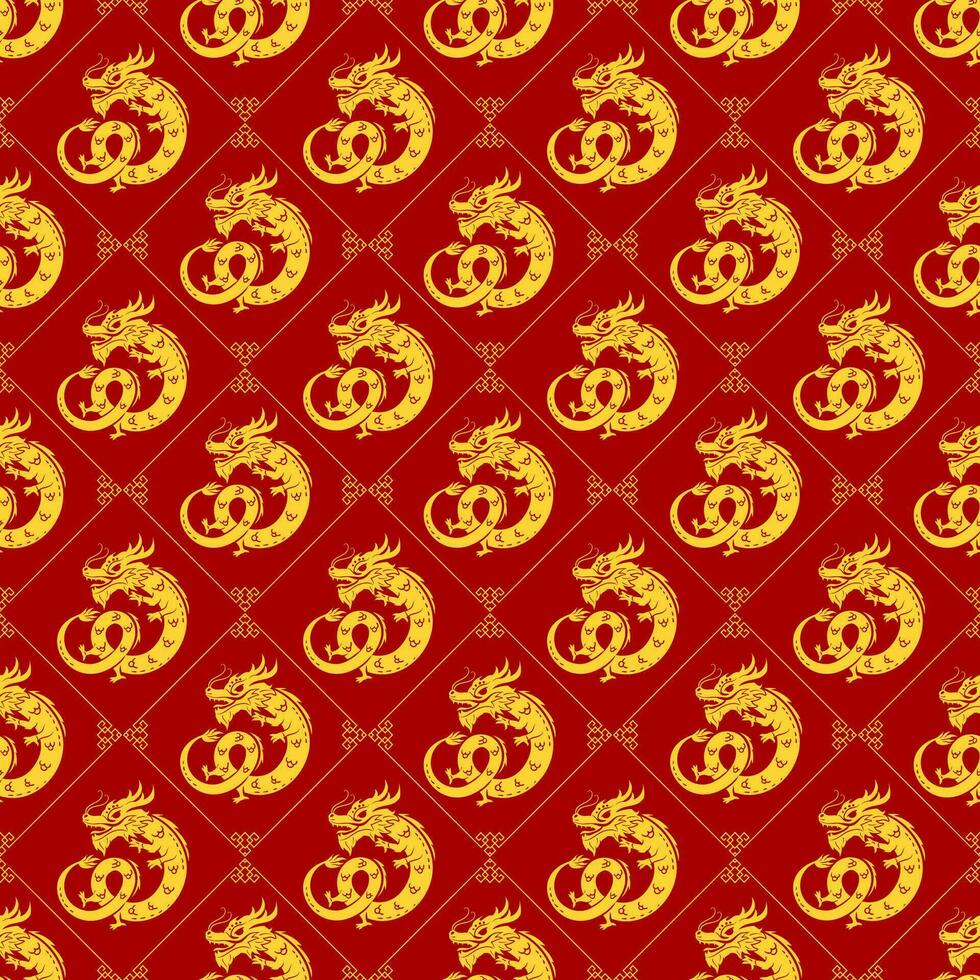 gelukkig Chinese nieuw jaar 2024 naadloos patroon ontwerp. vertaling jaar van de draak. met lantaarn, draken en China elementen in vlak illustratie vector