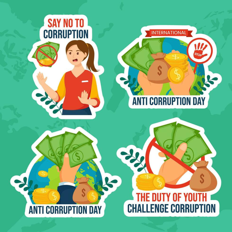 anti corruptie dag etiket vlak tekenfilm hand- getrokken Sjablonen achtergrond illustratie vector