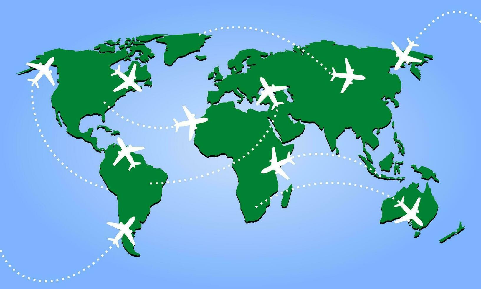 illustratie van een vliegtuig vlucht route Aan wereld kaart vector