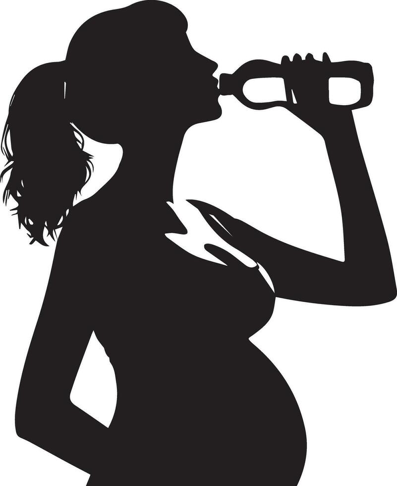 zwanger vrouw drinken water silhouet vector