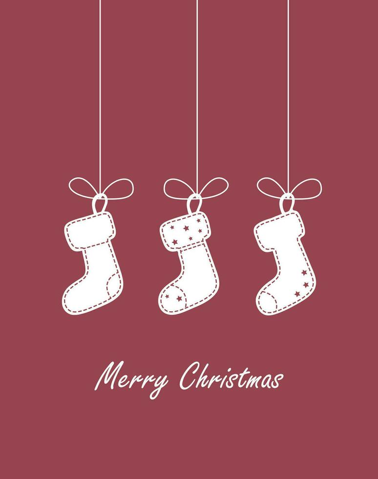 Kerstmis kaart met hangende sokken Aan bogen. universeel Kerstmis banier sjabloon, achtergrond met ruimte voor tekst vector