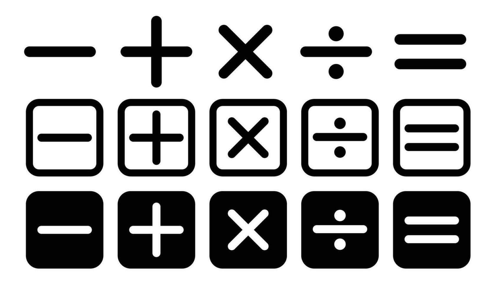 wiskunde wiskunde vector symbolen. plus, minus, divisie, vermenigvuldigen, en Gelijk teken icoon set.