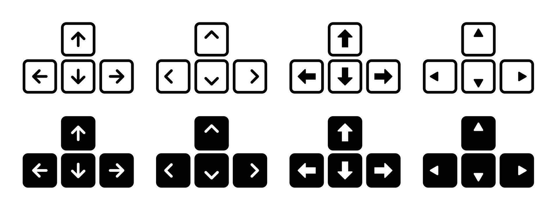 toetsenbord pijl sleutel toetsen set. computer navigatie pijlen vector symbool. omhoog, omlaag, lef en Rechtsaf toetsenbord pijlen pictogrammen set. geschikt voor mobiel app, en website ui ontwerp.