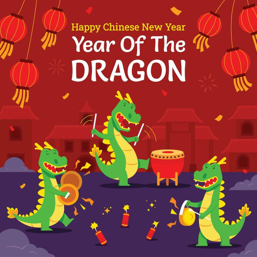 gelukkig draak spelen muziek- vieren Chinese nieuw jaar vector