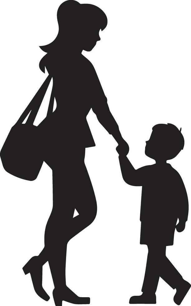 een vrouw gaan naar school- met haar kind vector silhouet 8