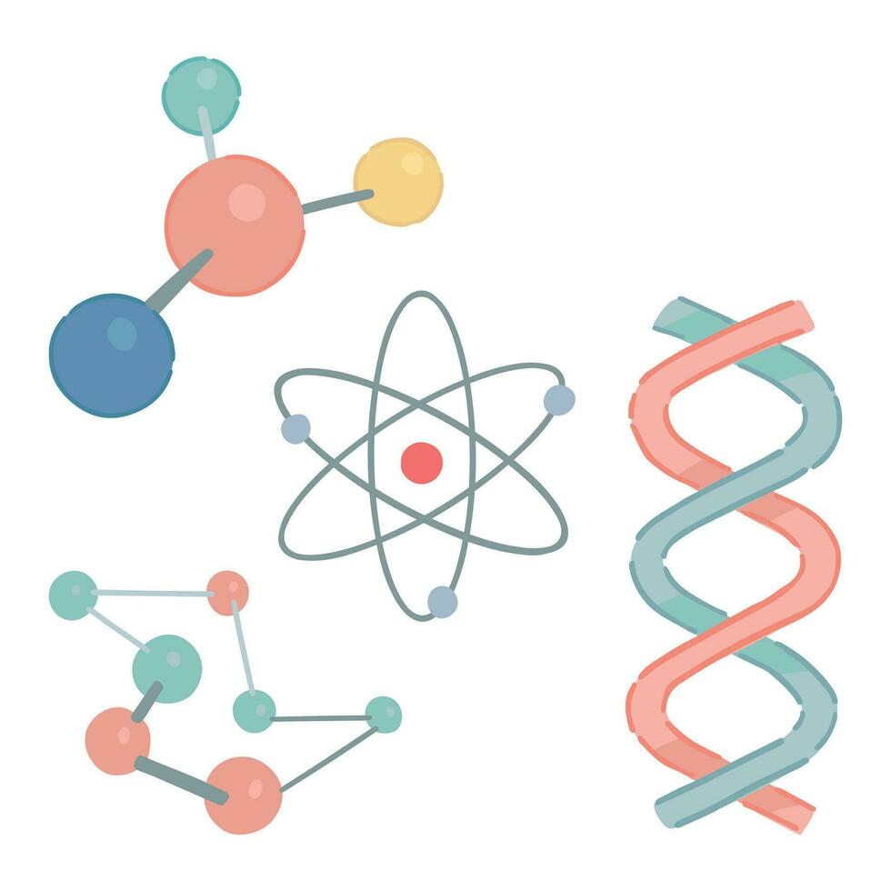 biologie chemie formules, school- attributen verzameling. reeks van tekenfilm stijl vector illustraties klem kunsten geïsoleerd Aan wit.