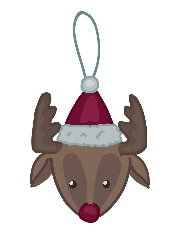 tekening van glas hert hoofd Aan lintje. tekenfilm clip art van schattig Kerstmis boom decoratie. hedendaags vector illustratie geïsoleerd Aan wit achtergrond.