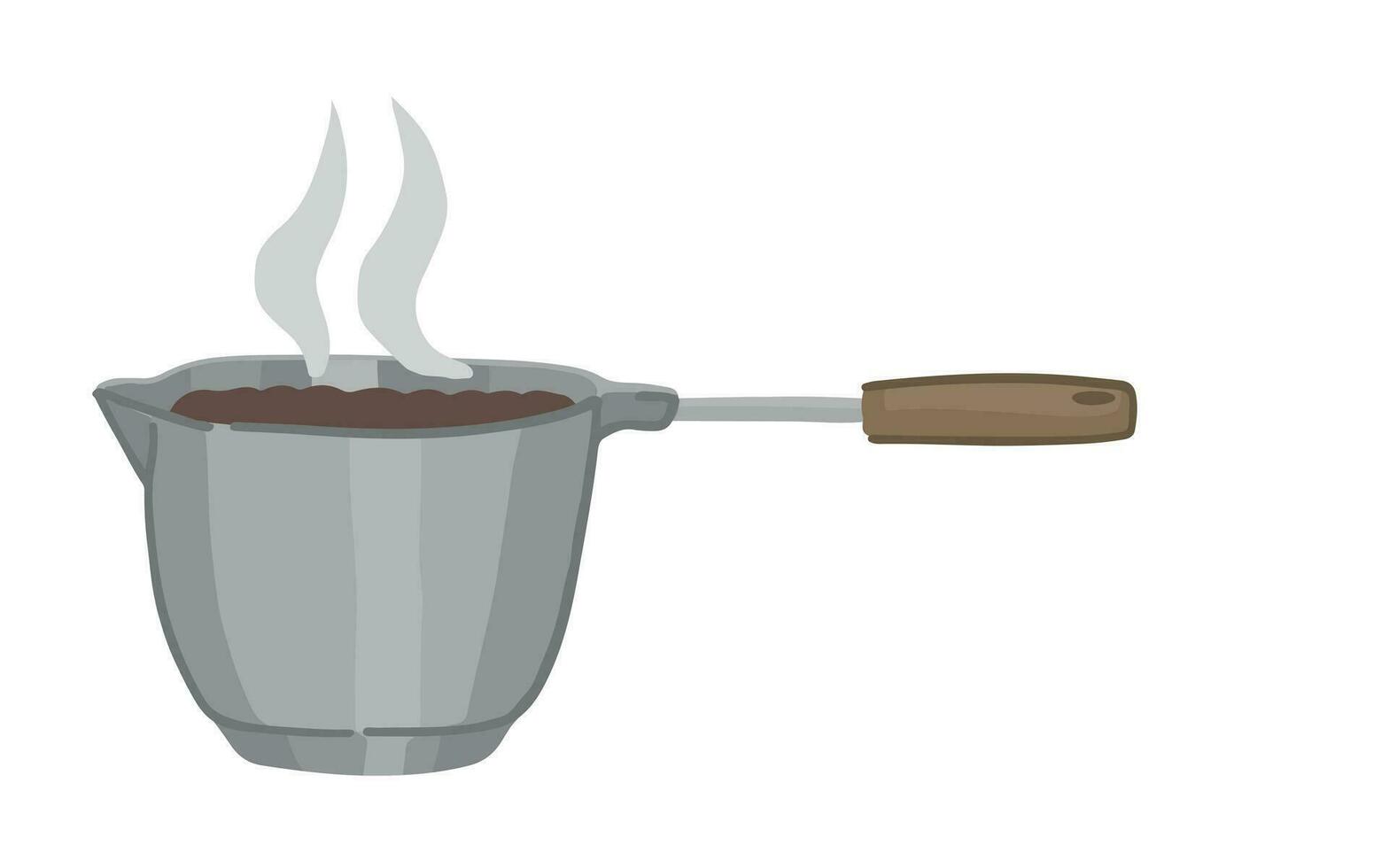 tekening van Turks koffie maker met warm drankje. tekenfilm clip art van drank werktuig. hedendaags vector illustratie geïsoleerd Aan wit achtergrond.