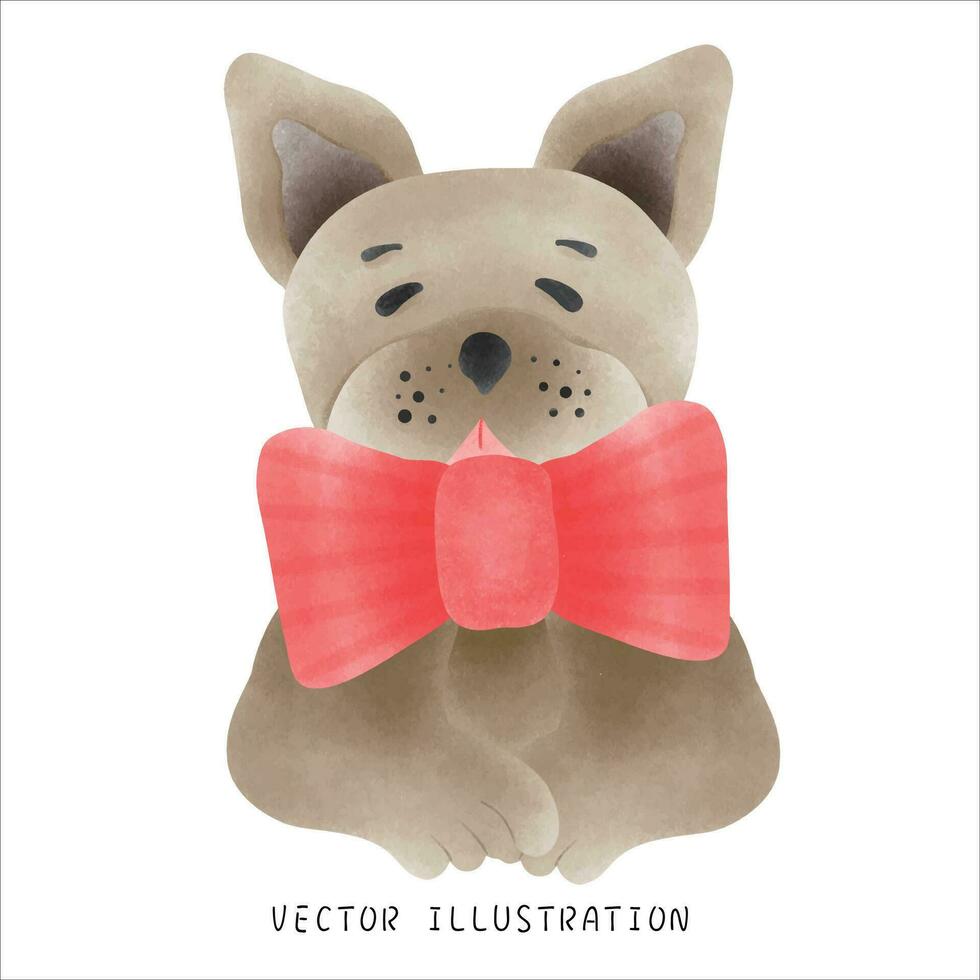 waterverf stijl Frans bulldog vervelend Kerstmis hoed - feestelijk hand getekend illustratie vector