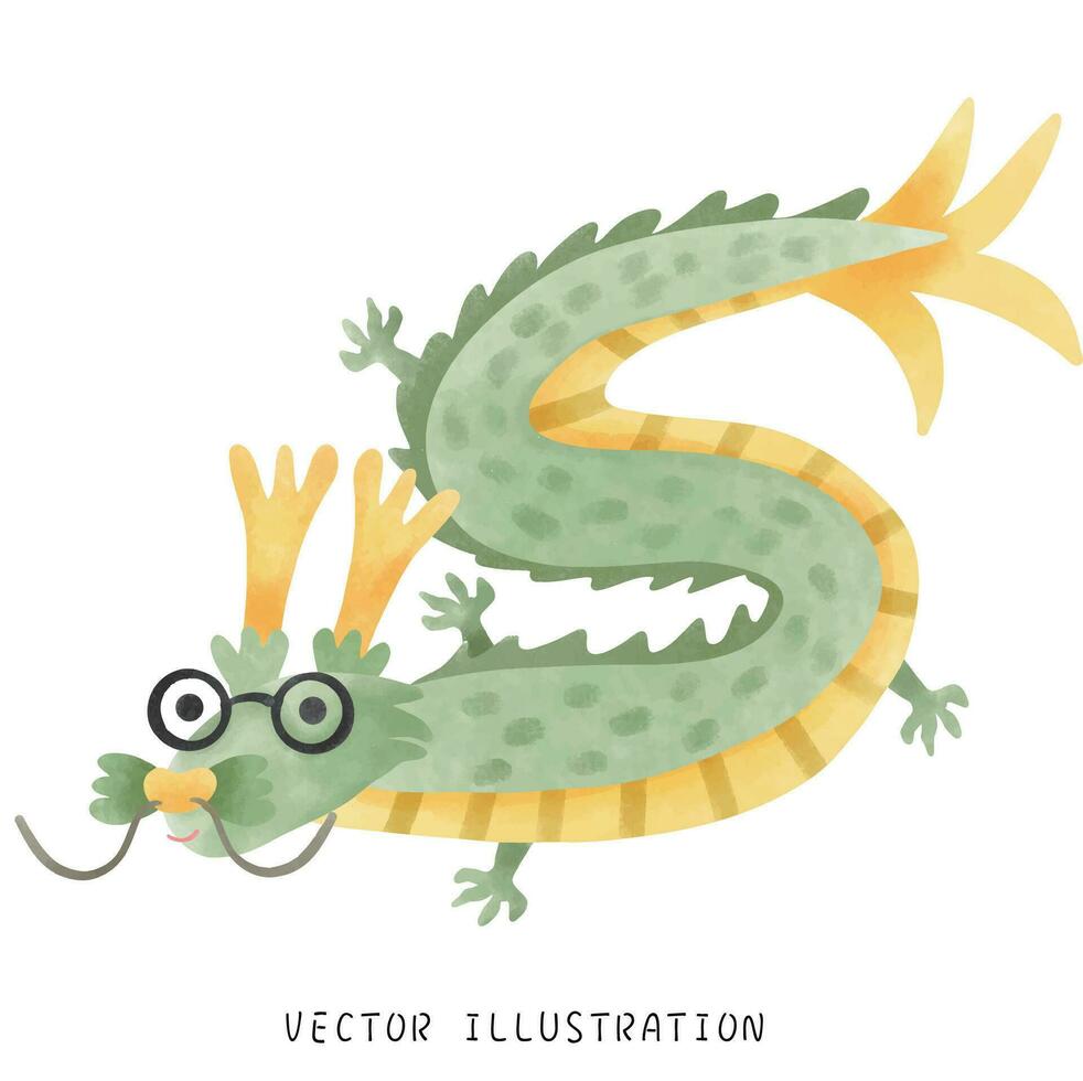 vieren 2024 hand- geschilderd Chinese nieuw jaar van de draak in levendig waterverf stijl vector