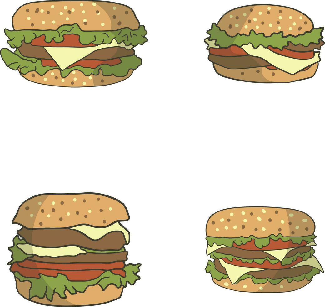 hamburger voedsel illustratie set. vlak tekenfilm ontwerp. geïsoleerd vector. vector