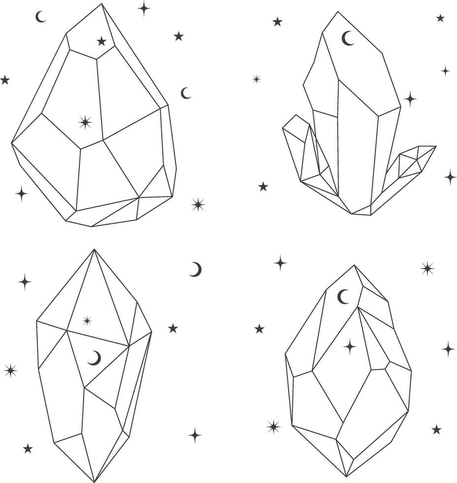 hemel- kristal schets met modieus ontwerp. geïsoleerd vector set.