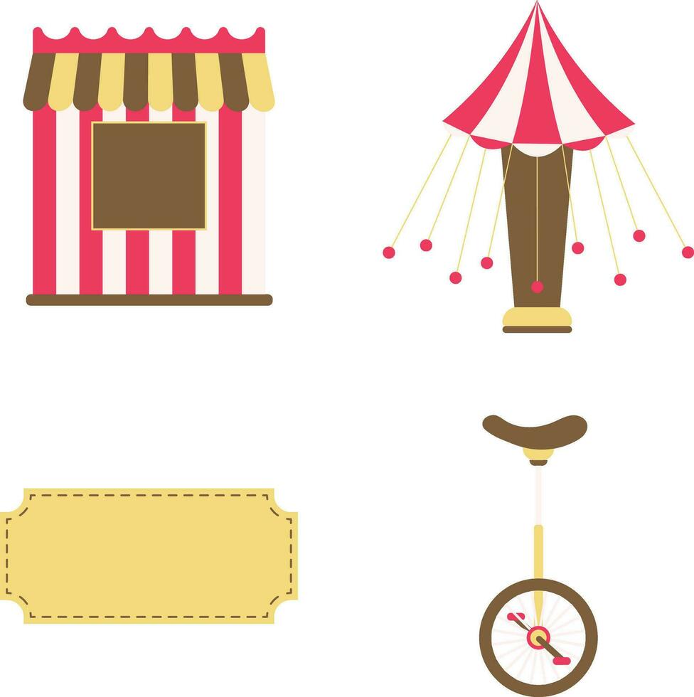 wijnoogst carnaval circus met vlak ontwerp. vector illustratie set.