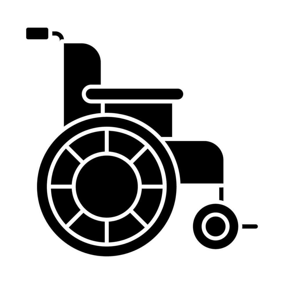2d pixel perfect glyph stijl rolstoel icoon, geïsoleerd vector, silhouet illustratie vertegenwoordigen medisch zorg apparatuur. vector