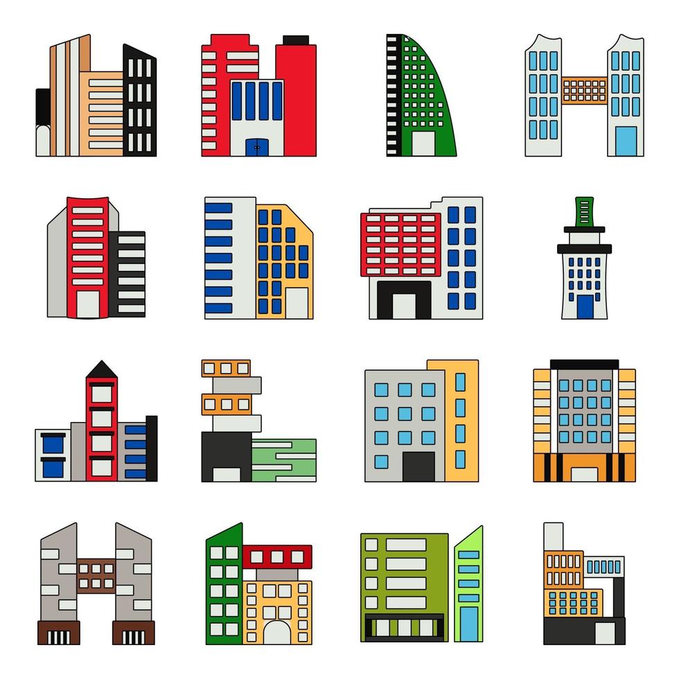 pakket architectuur en etablissement plat pictogrammen vector