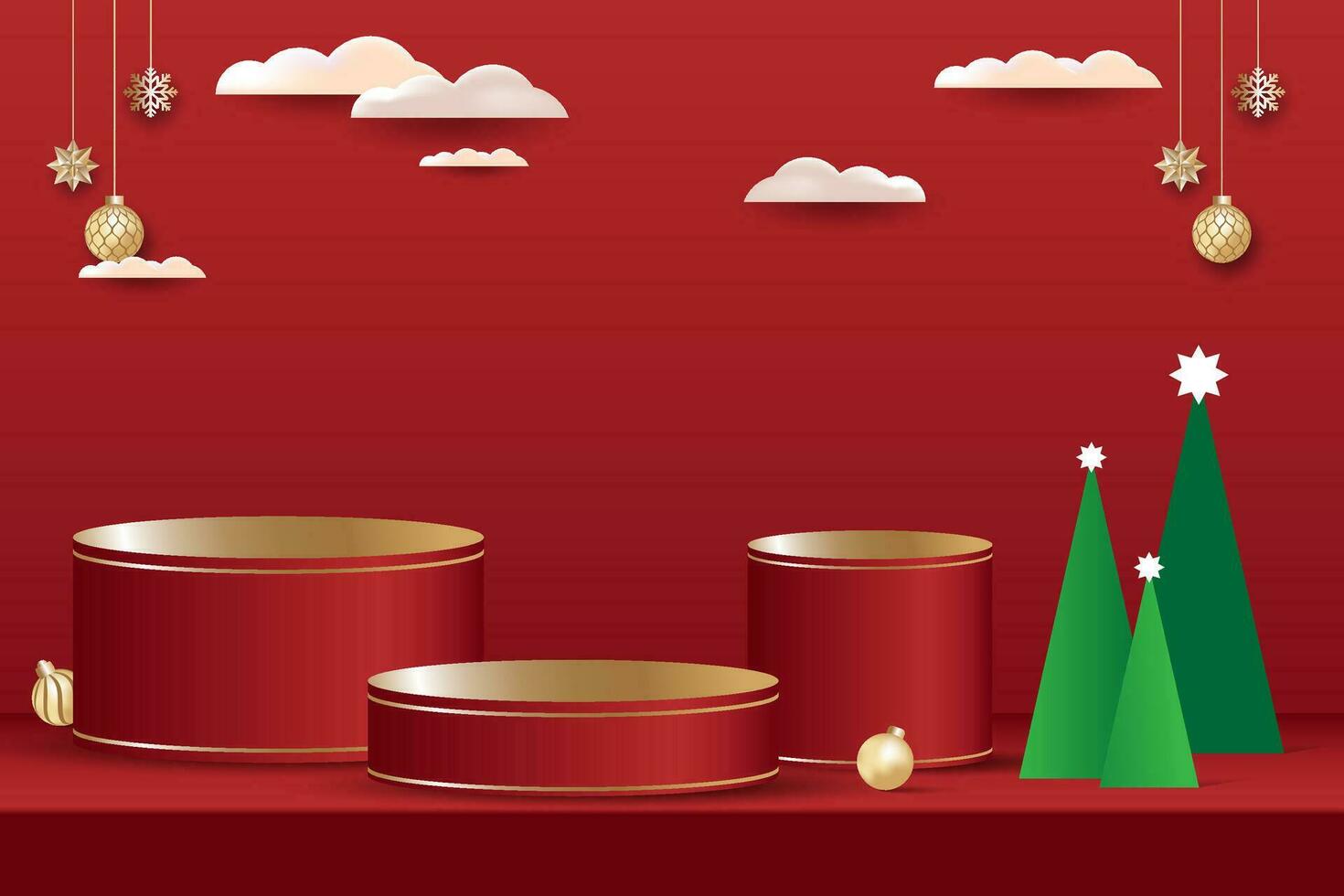 podium of verkoop staan met een Kerstmis viering thema Aan een rood achtergrond vector