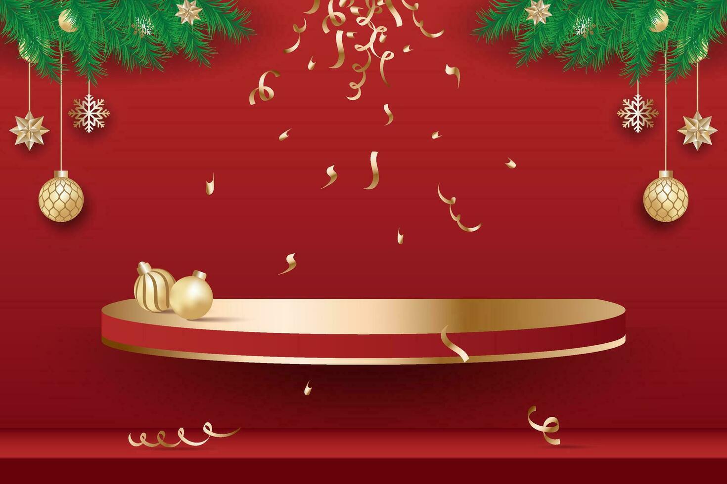 podium of verkoop staan met een Kerstmis viering thema Aan een rood achtergrond vector