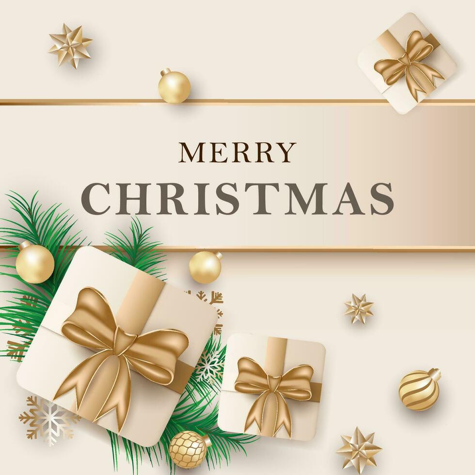vrolijk Kerstmis viering groet kaart in luxe licht bruin goud kleur vector