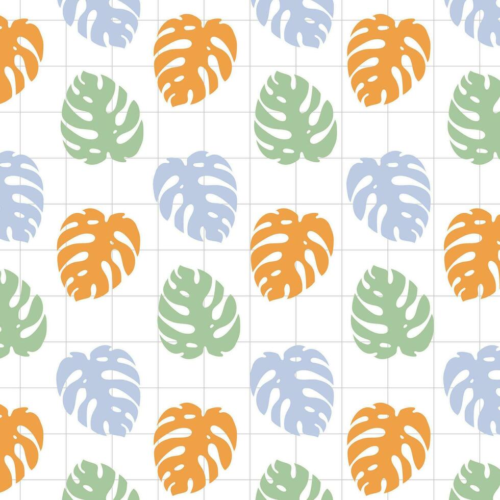 naadloos patroon met monstera bladeren en rooster lijnen. vector illustratie