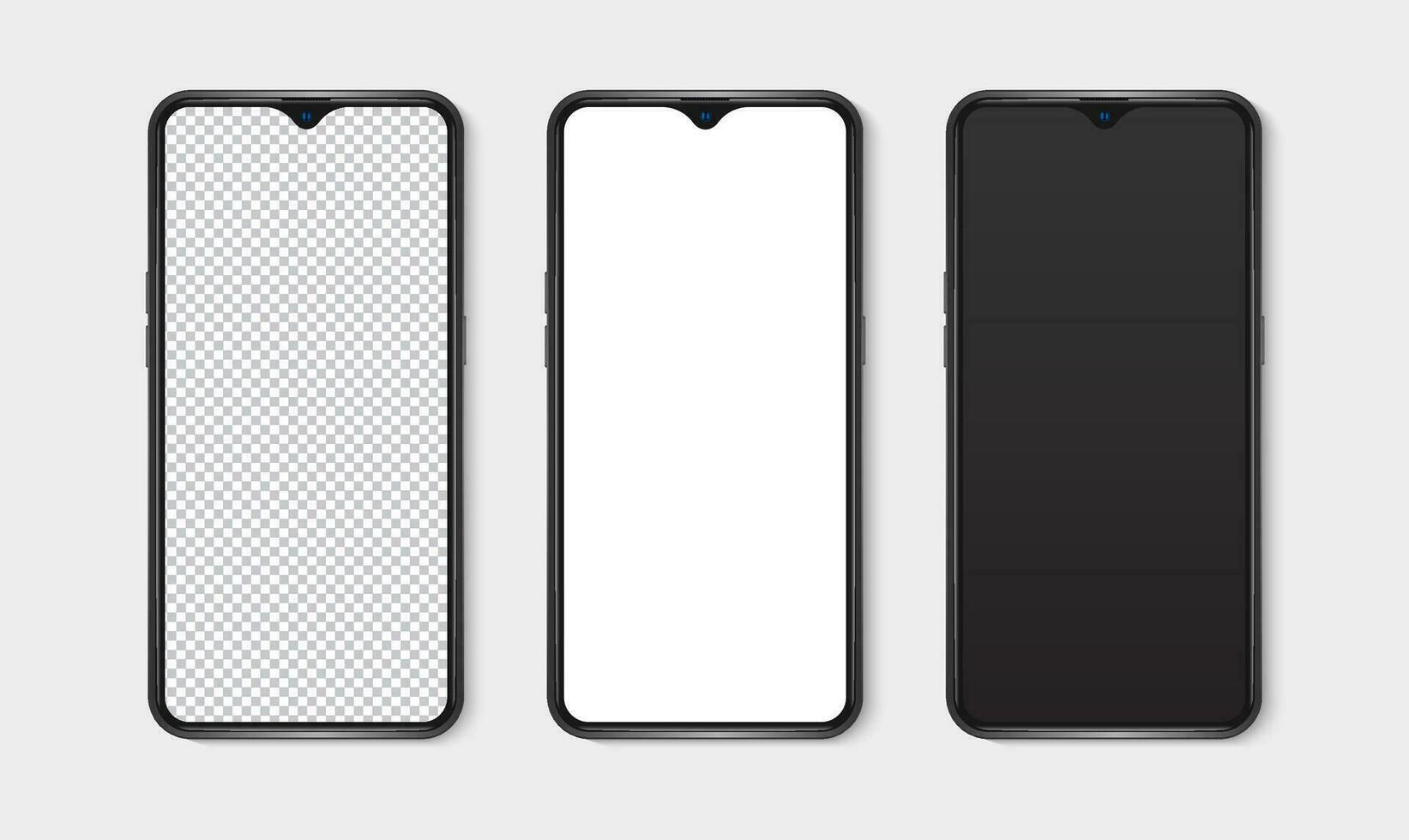 realistisch smartphone mockup set. mobiel telefoon blanco, wit, transparant scherm ontwerp bespotten omhoog. geïsoleerd vector illustratie