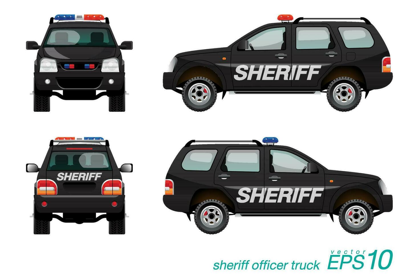 sheriff suv vrachtauto met blauw en rood sirene vector