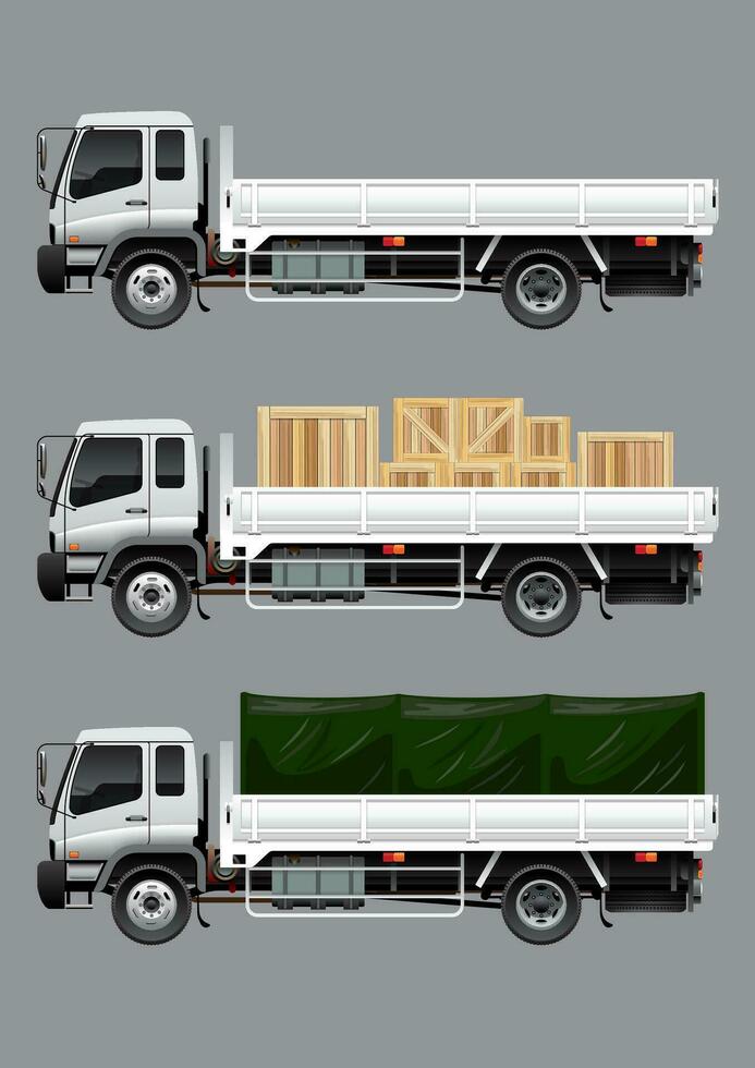 Open lading vrachtauto met dozen en canvas inpakken vector