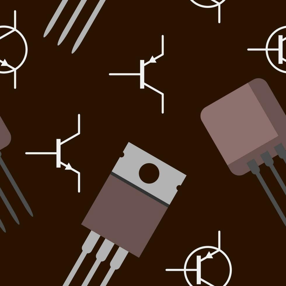 bewerkbare vector van transistor illustratie symbool naadloos patroon met donker achtergrond voor decoratief element van elektronisch of elektrisch verwant ontwerp
