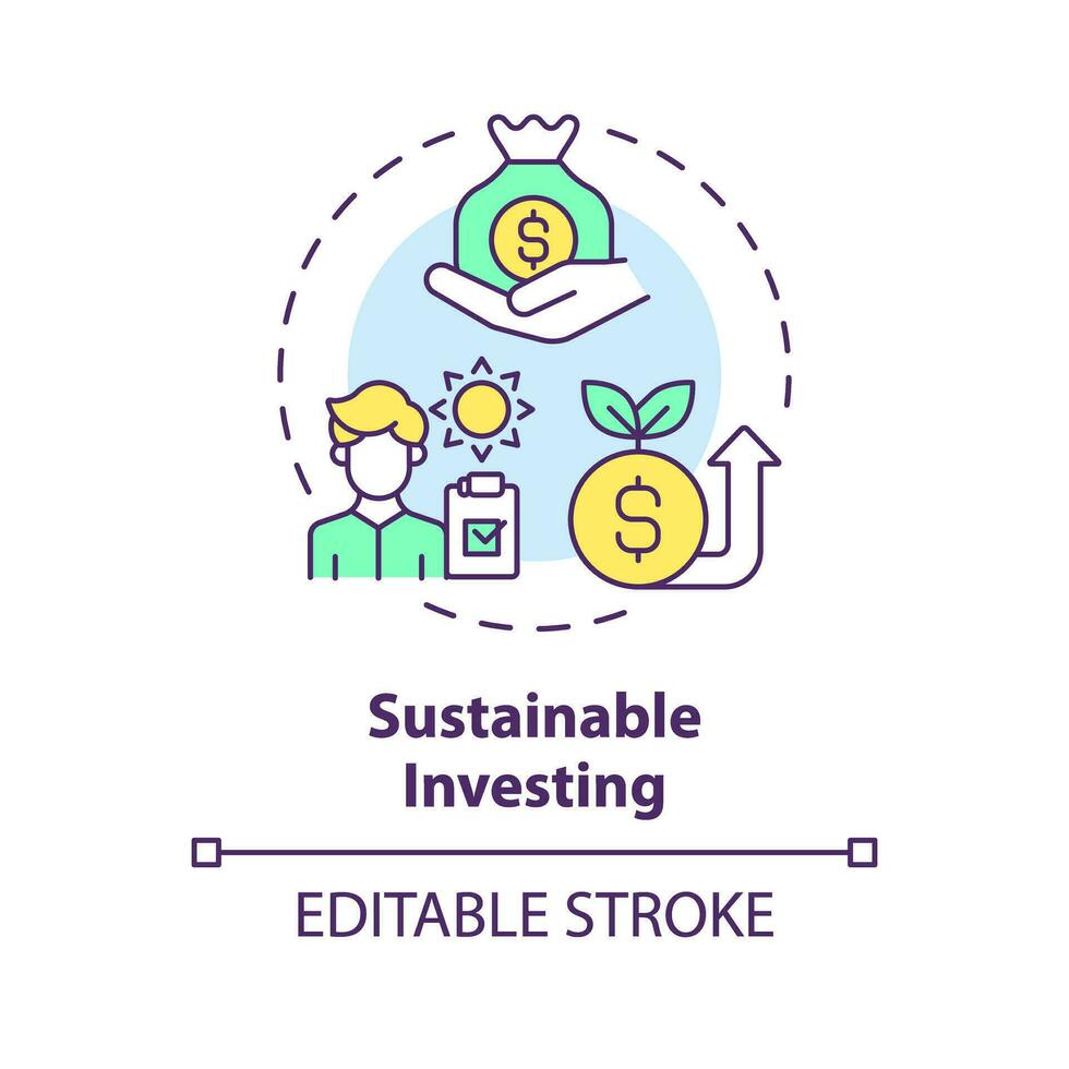 2d bewerkbare veelkleurig duurzame investeren icoon, gemakkelijk geïsoleerd vector, klimaat statistieken dun lijn illustratie. vector