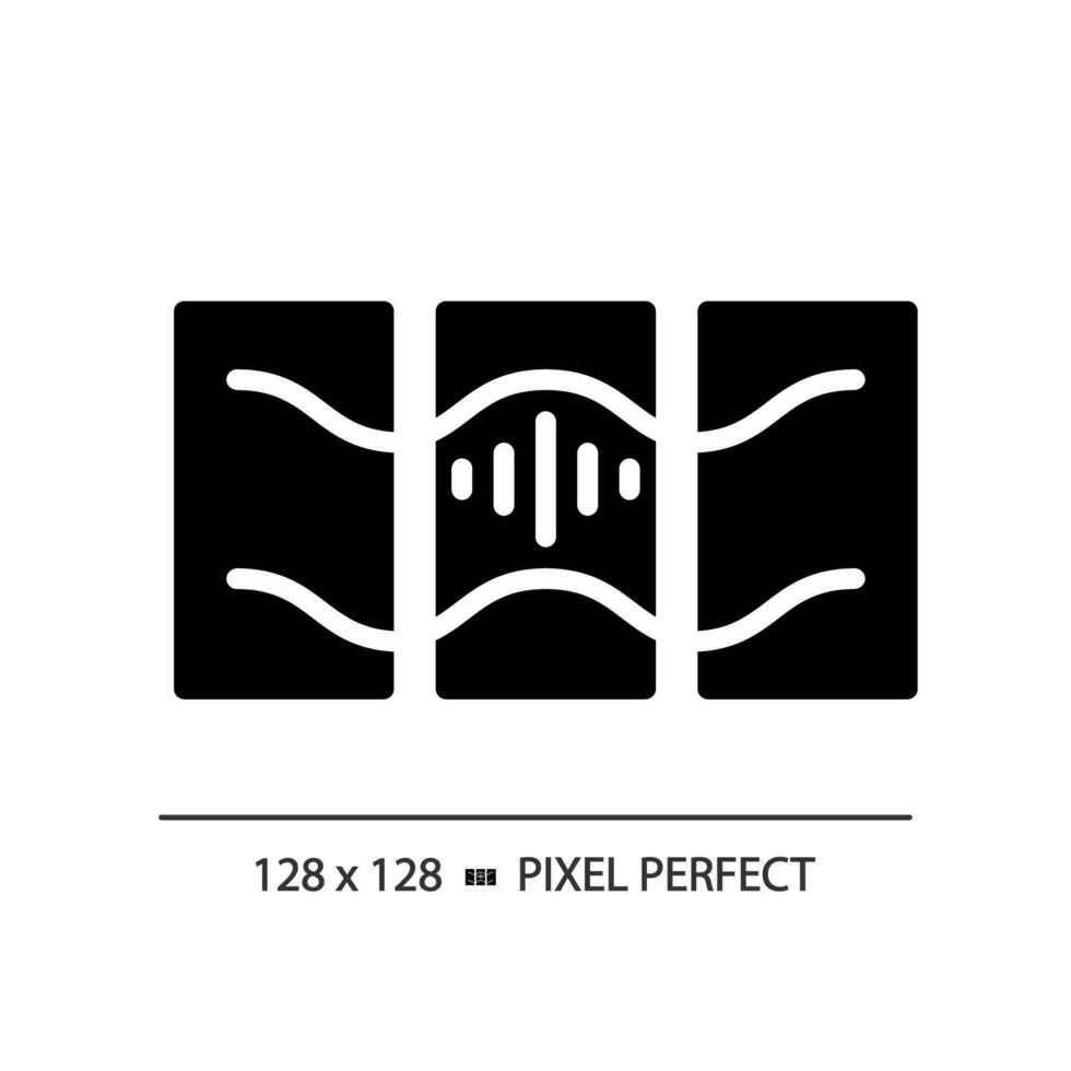 2d pixel perfect geluiddicht lagen glyph stijl icoon, geïsoleerd vector, geluidsisolatie solide illustratie. vector