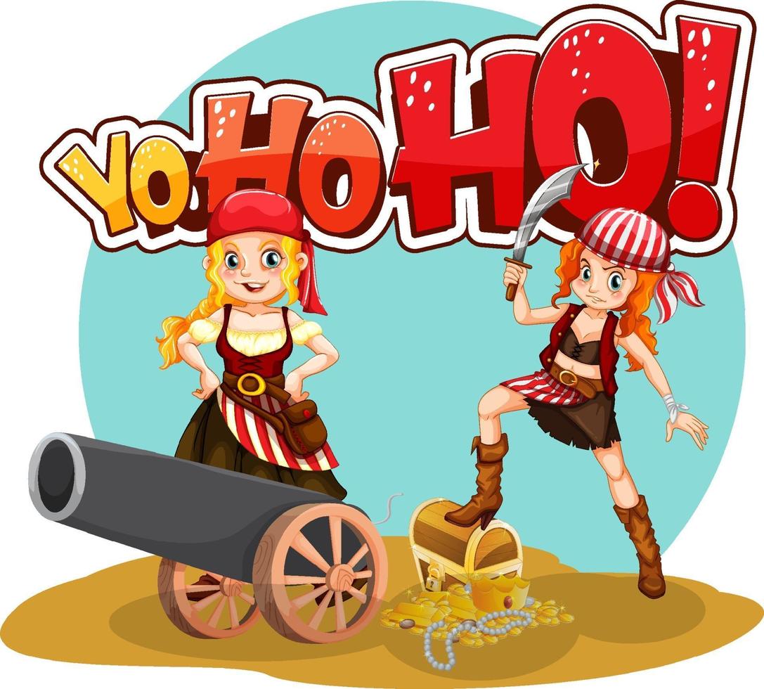 piratenmeisjes stripfiguur met joho-ho-toespraak vector