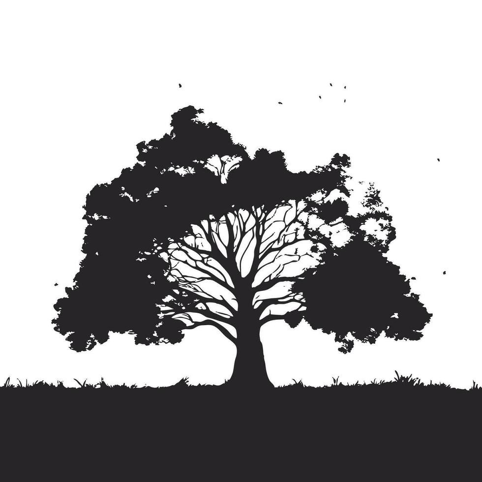 silhouet van groot boom in zomer Aan geïsoleerd wit achtergrond vector