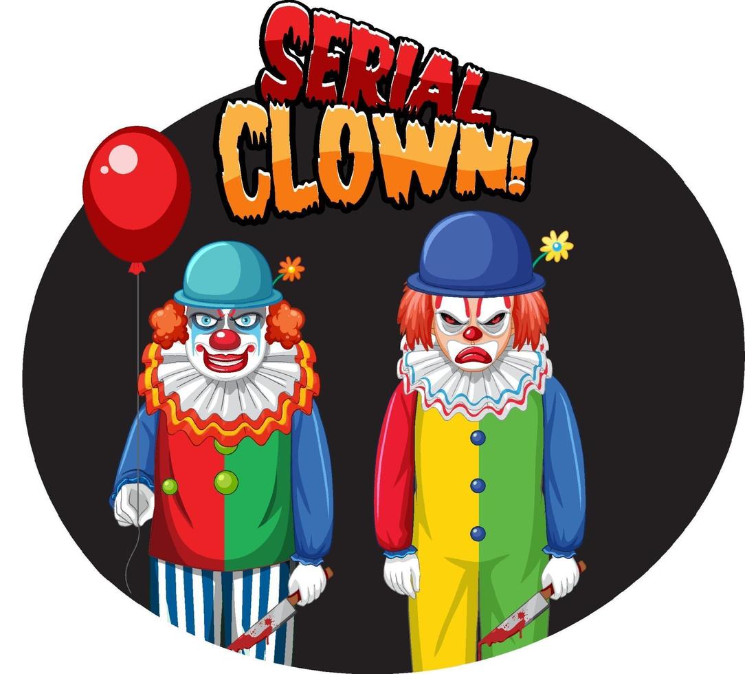 seriële clownbadge met twee enge clowns vector