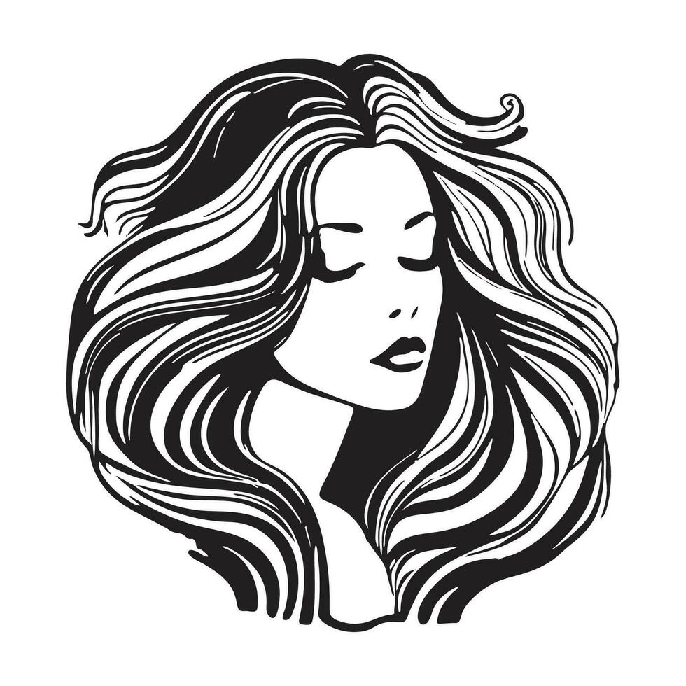 silhouet van een vrouw met lang vloeiende haar, met geïsoleerd achtergrond. vector