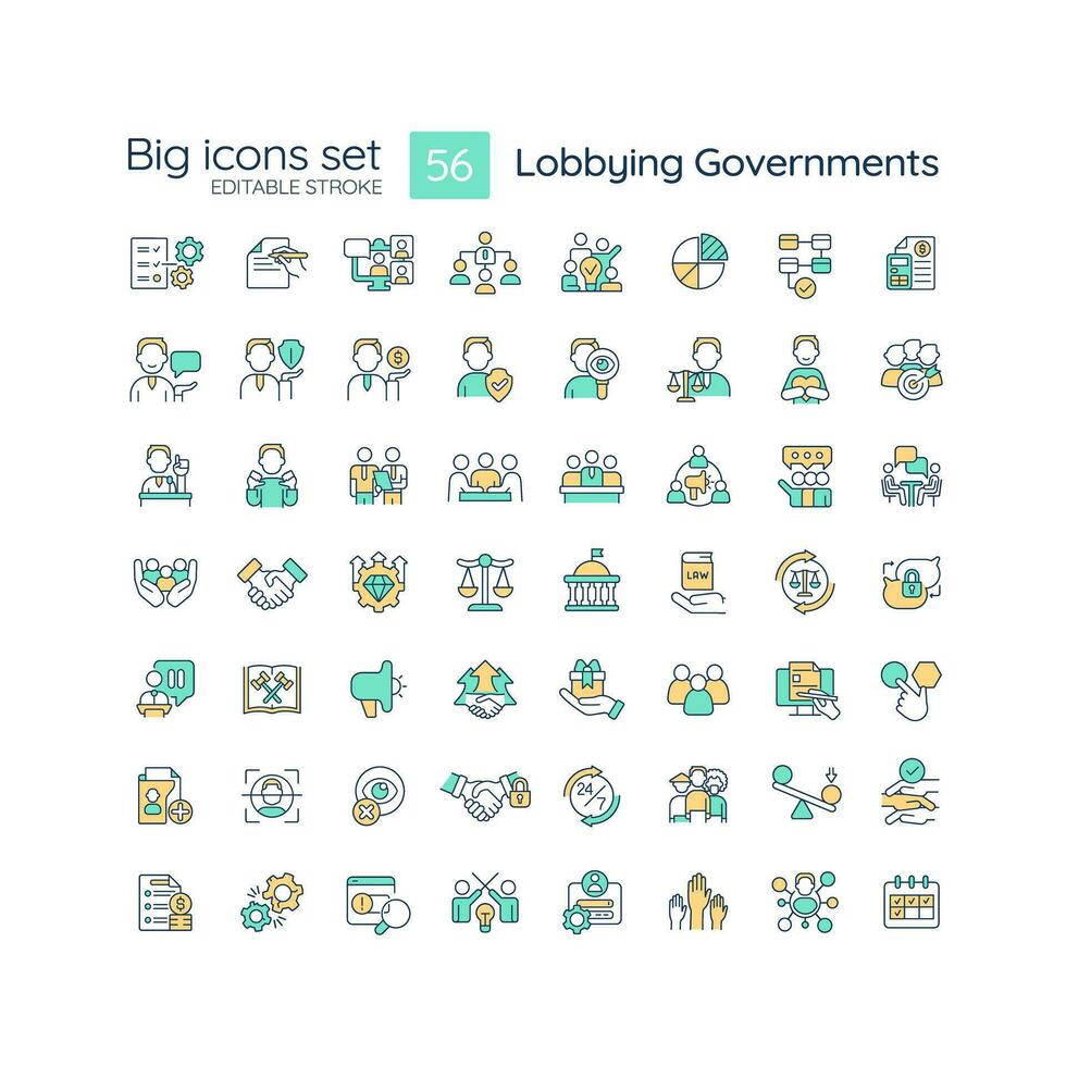 bewerkbare groot pictogrammen reeks vertegenwoordigen lobbyen regering, geïsoleerd vector, dun lijn illustratie. vector