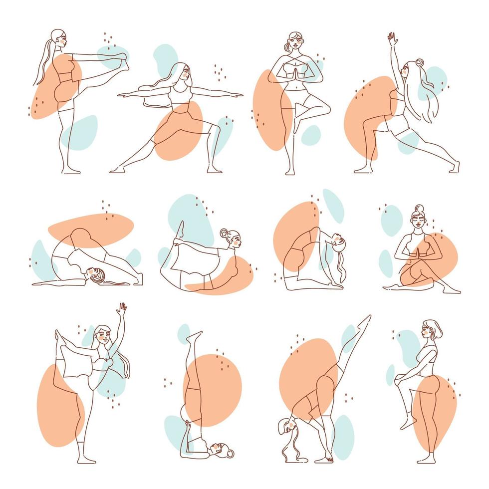 vrouw yoga lijntekeningen set vector