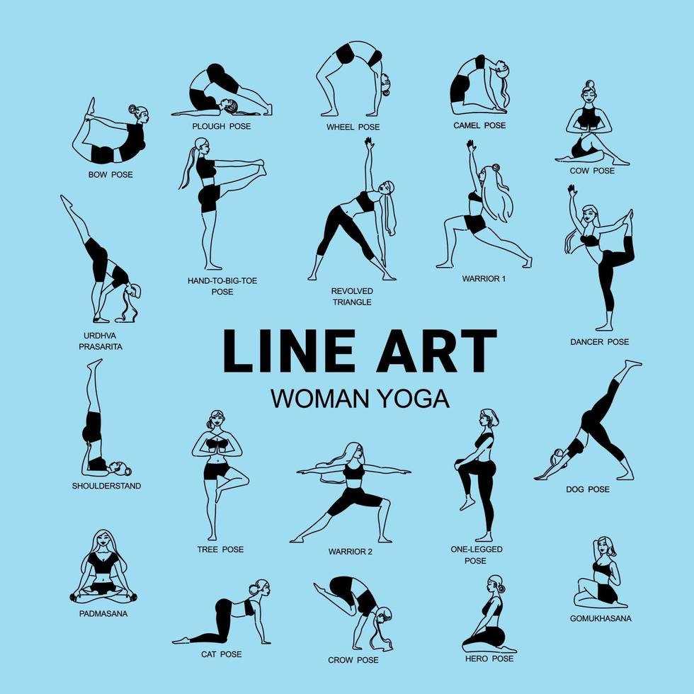 lijn kunst yoga set vector