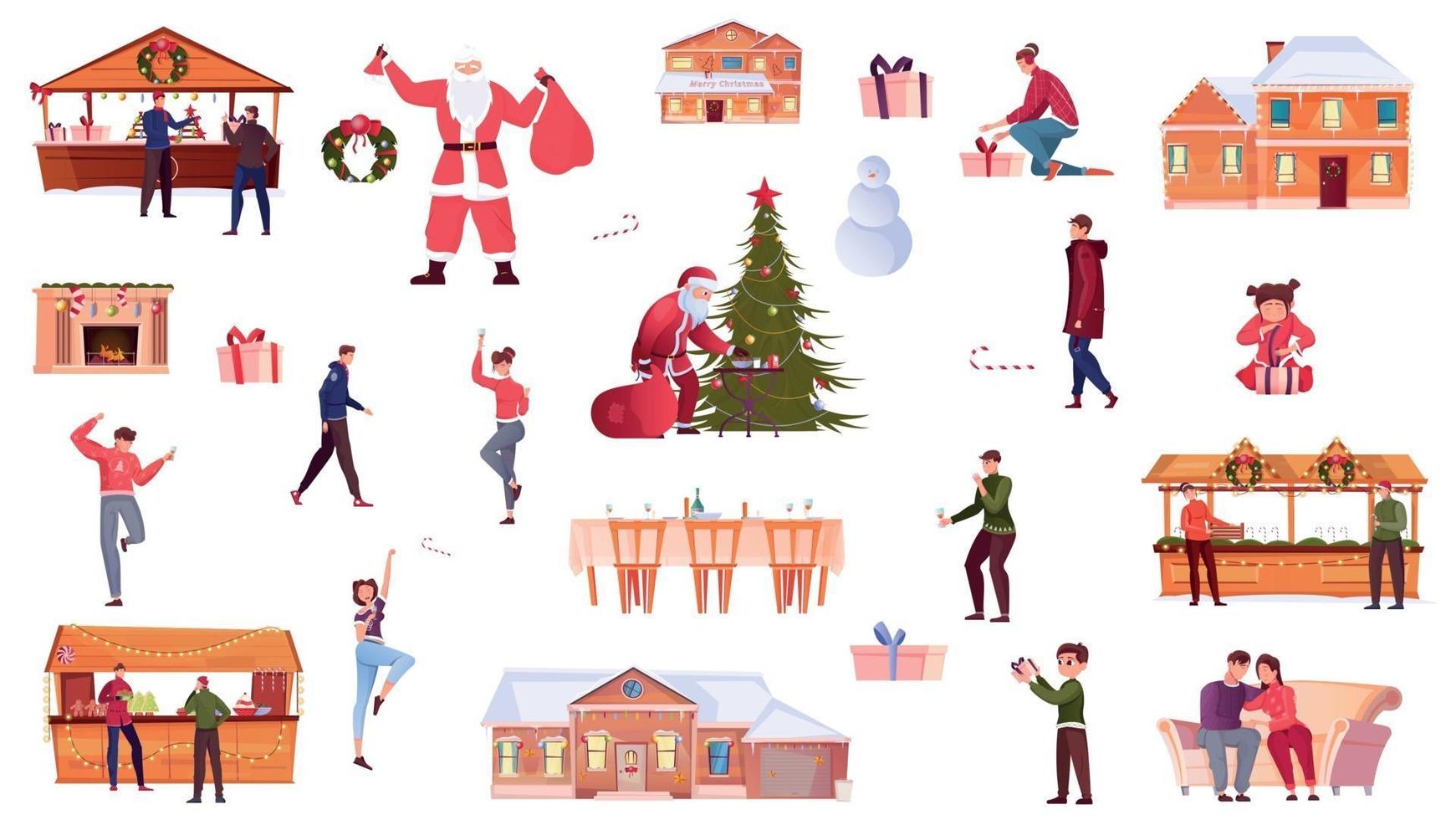 kerst plat pictogrammen set vector