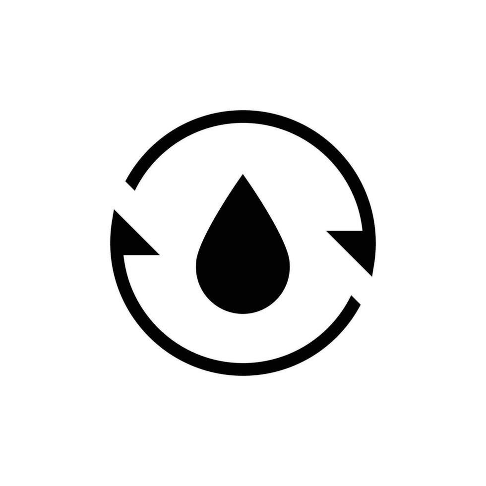 recycle water icoon. gemakkelijk solide stijl. water laten vallen met cirkel pijl, druppel, verminderen, hergebruik, bio veilig, energie doeltreffend concept. zwart silhouet, glyph symbool. vector illustratie geïsoleerd.
