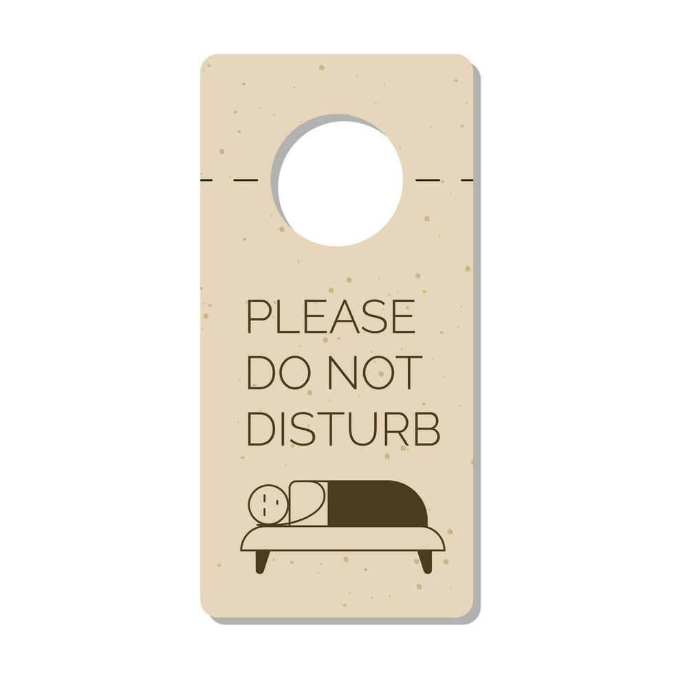 alstublieft Doen niet storen deur hanger teken, label of etiket met een persoon slapen in bed. hotel kamer deur omgaan met of knop hangende kaart en waarschuwing bericht Aan wit achtergrond. vector illustratie.