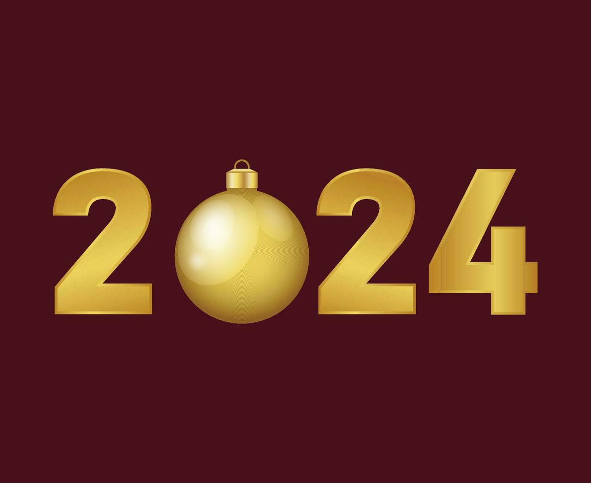 2024 gelukkig nieuw jaar vakantie abstract goud grafisch ontwerp vector logo symbool illustratie met kastanjebruin achtergrond
