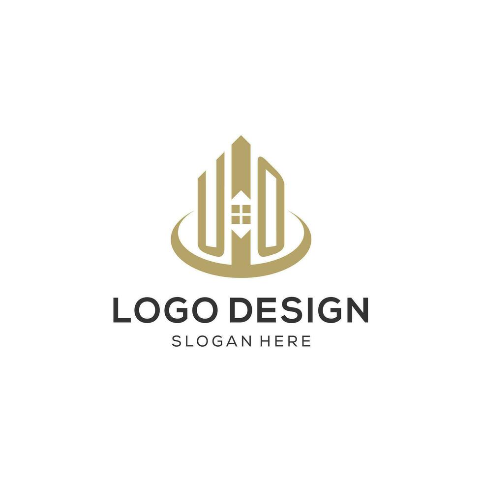 eerste uo logo met creatief huis icoon, modern en professioneel echt landgoed logo ontwerp vector