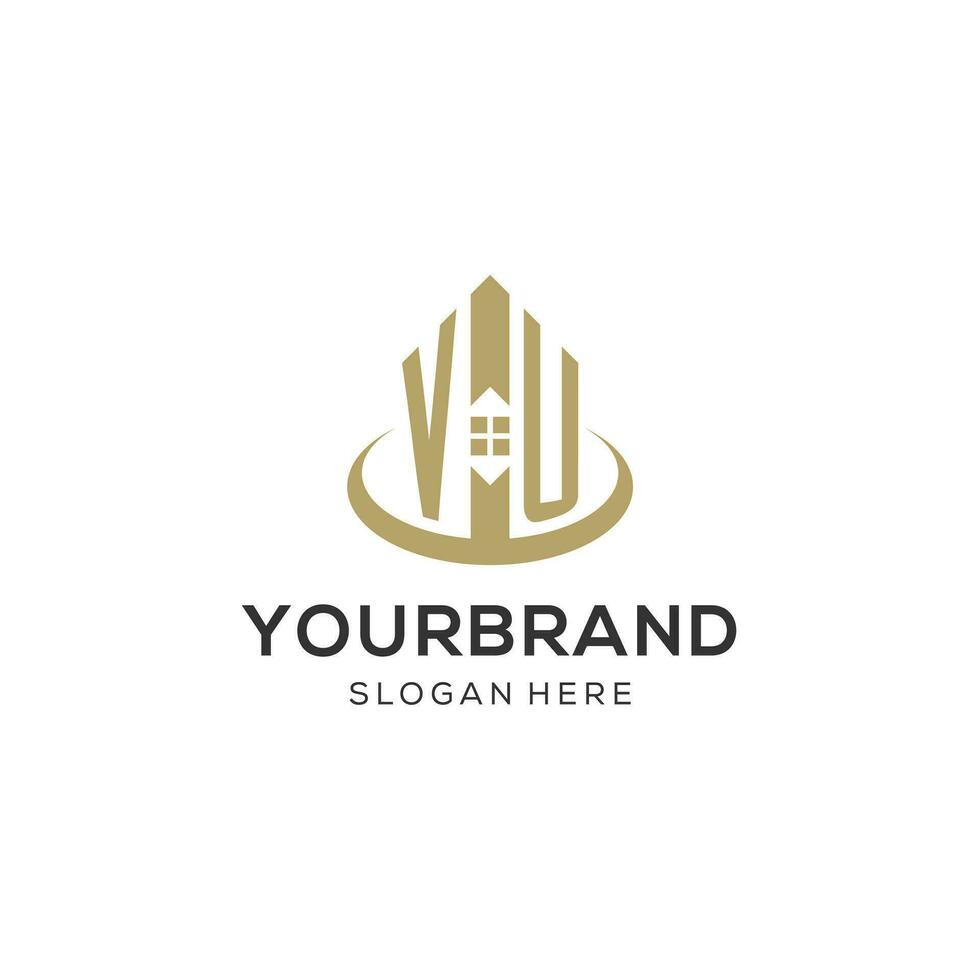 eerste vu logo met creatief huis icoon, modern en professioneel echt landgoed logo ontwerp vector
