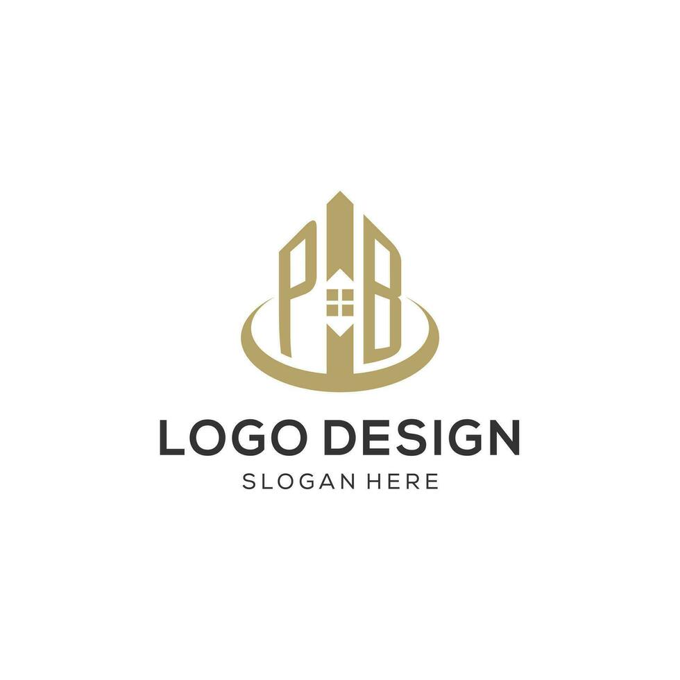 eerste pb logo met creatief huis icoon, modern en professioneel echt landgoed logo ontwerp vector