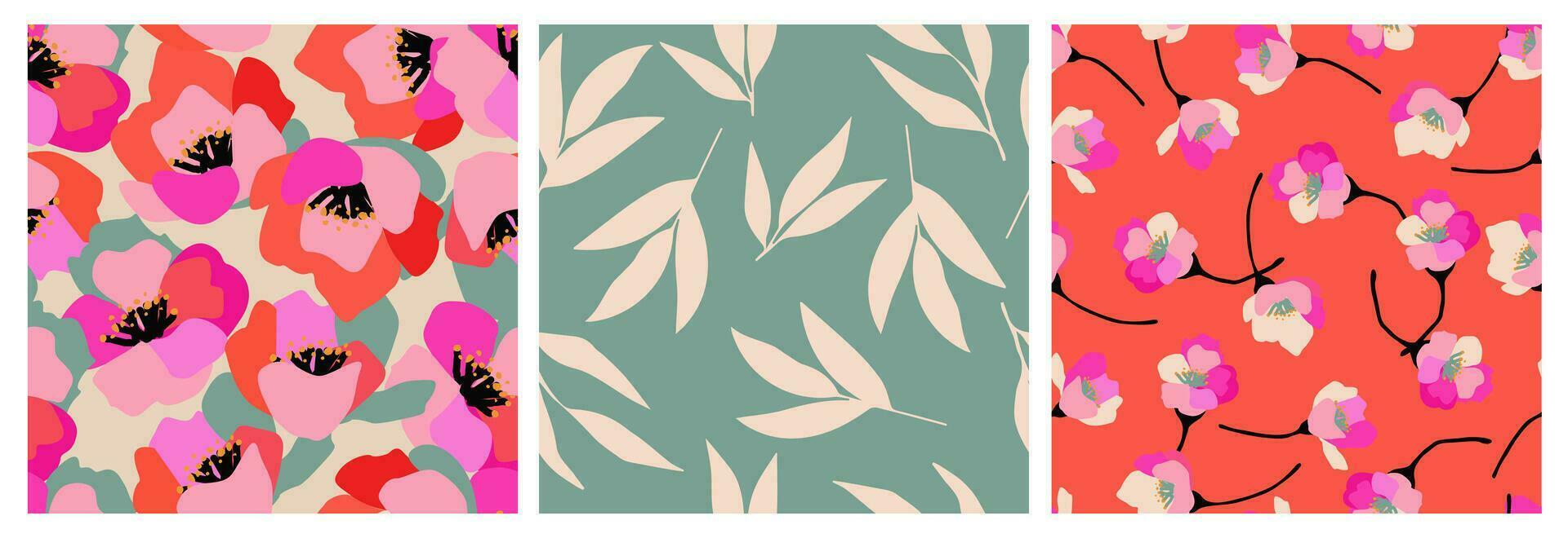 reeks van hand- getrokken bloemen, naadloos patronen met bloemen voor kleding stof, textiel, kleding, omhulsel papier, omslag, banier, interieur decor, abstract achtergronden. vector